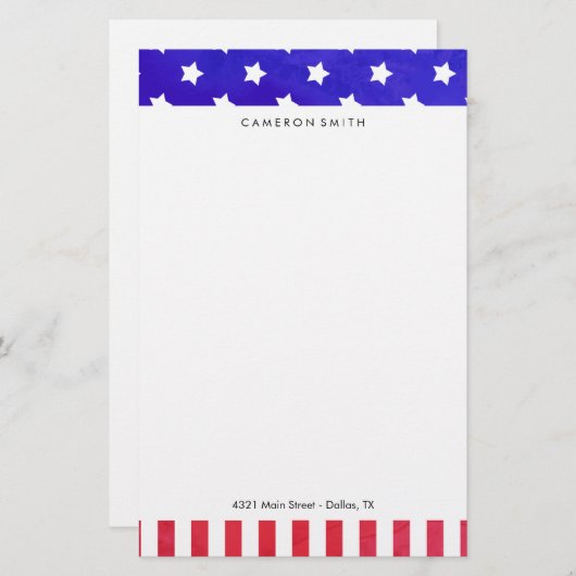 星は及び-名前をカスタムするを縞で飾ります 便箋 (正面/裏面)