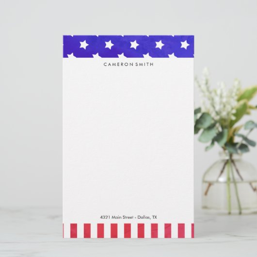 星は及び-名前をカスタムするを縞で飾ります 便箋 (スタンド正面)