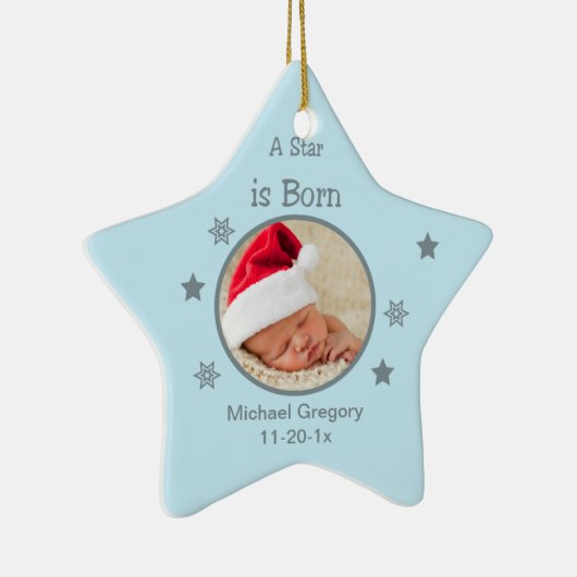 星は生まれるパーソナライズな写真のオーナメントはです(青い) セラミックオーナメント (右)