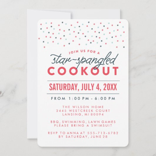 星は7月のパーティの招待状のCookout第4をちりばめました 招待状 (正面)
