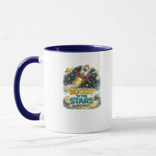 星へのロケット かわいいスペース コーヒーマグ マグカップ (左)