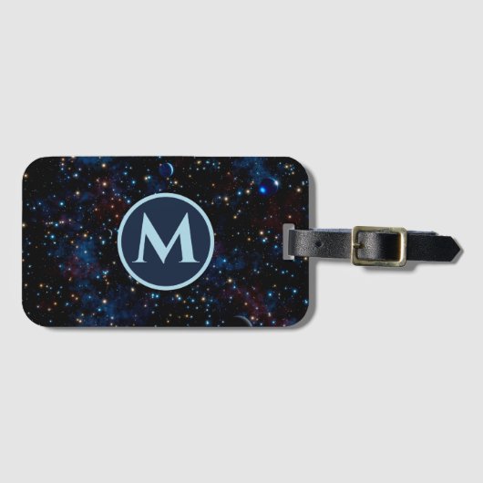 星や惑星が浮かぶ夜空パーソナライズされた ラゲッジタグ (正面横)