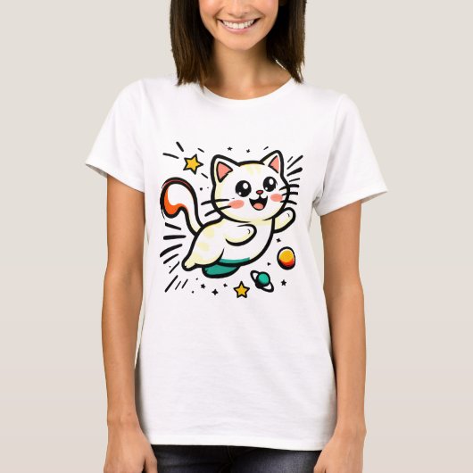 星よくはしゃぐとボールのある猫 Tシャツ (正面)