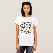 星よくはしゃぐとボールのある猫 Tシャツ (正面フル)