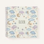 星よくはしゃぐ、月、ふわふわした雲 ノートブック (正面)