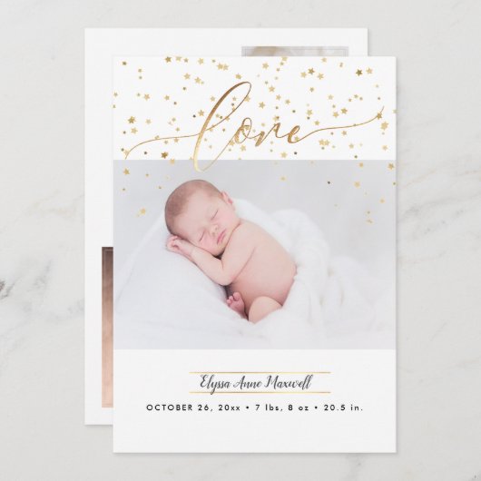 星をまき散らし、誕生の告知+ありがとう 招待状 (正面/裏面)