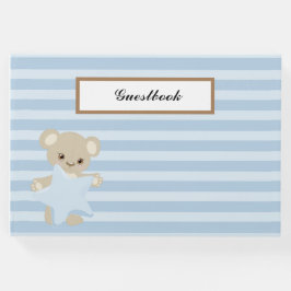 星をストライプ持つテディベアの青い ゲストブック