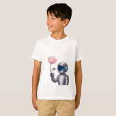 星を参照して花を保持するロボット宇宙飛行士 Tシャツ (正面フル)