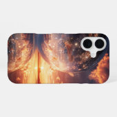 星を含む超現実的な反射球体 iPhone 16ケース (裏面横)