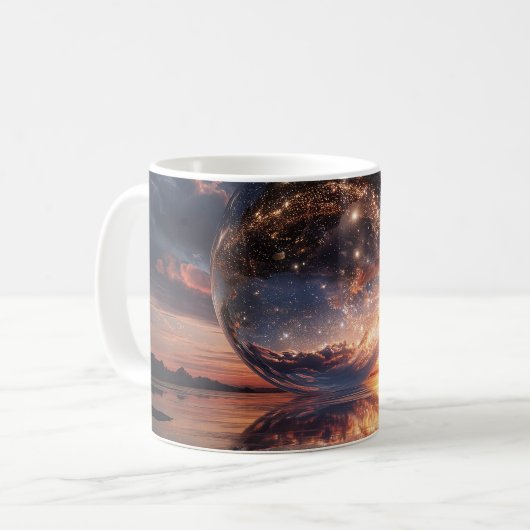 星を含む超現実的な反射球 コーヒーマグカップ (正面左)