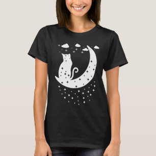 星を持って月に座る猫 Tシャツ