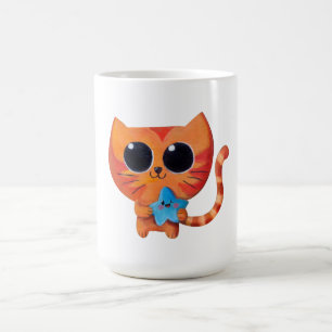 星を持つかわいいオレンジ猫 コーヒーマグカップ
