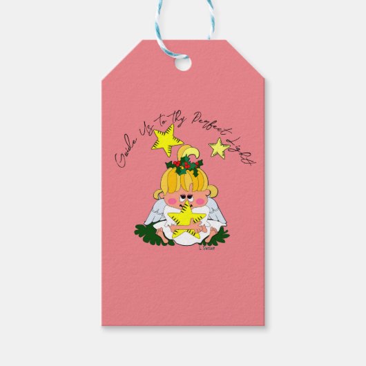 星を持つかわいいクリスマスの天使 ギフトタグ (正面)