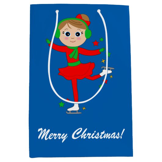 星を持つクリスマスのアイススケーター ミディアムペーパーバッグ (正面)