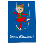 星を持つクリスマスのアイススケーター ミディアムペーパーバッグ (裏面)