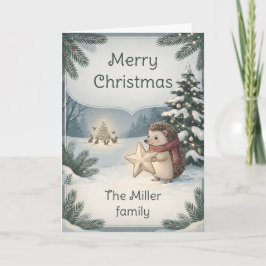 星を持つハリネズミのウッドランドクリスマス カード