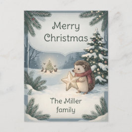 星を持つハリネズミのウッドランドクリスマス シーズンポストカード