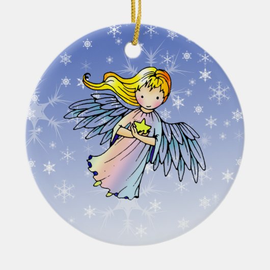 星を持つ可愛い天使のクリスマスオーナメント セラミックオーナメント (正面)