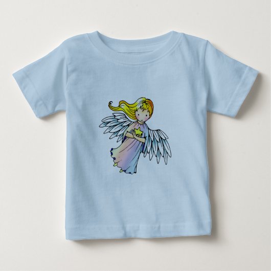 星を持つ小さな天使のロンパース ベビーTシャツ (正面)