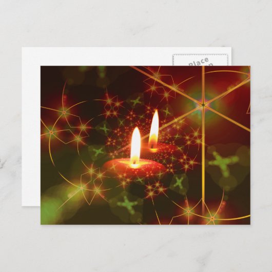 星を持つ緑と赤のクリスマスのアドベントのキャンドル シーズンポストカード (正面/裏面)