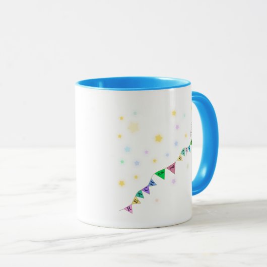 星を目指すかわいい鳥のバンティング マグカップ (正面右)