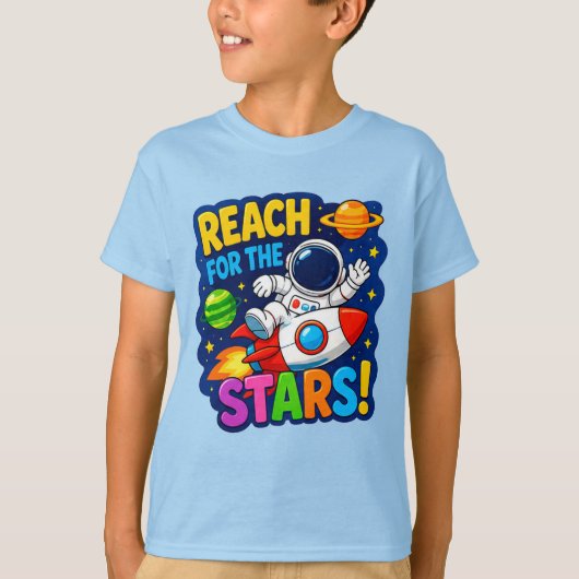 ⭐️🚀 星を目指せ!宇宙飛行士キッズギフト Tシャツ (正面)