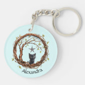 星を眺めるかわいい黒い子猫 キーホルダー (裏面)