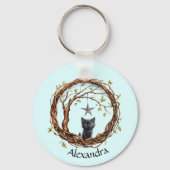 星を眺めるかわいい黒い子猫 キーホルダー (裏面)