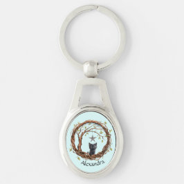 星を眺めるかわいい黒い子猫 キーホルダー