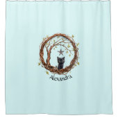 星を眺めるかわいい黒い子猫 シャワーカーテン (正面)