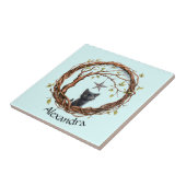 星を眺めるかわいい黒い子猫 タイル (側面)