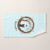 星を眺めるかわいい黒い子猫 バスタオルセット (ハンドタオル)