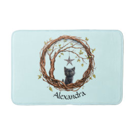 星を眺めるかわいい黒い子猫 バスマット