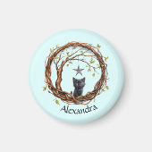 星を眺めるかわいい黒い子猫 マグネット (正面)