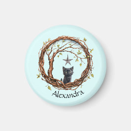 星を眺めるかわいい黒い子猫 マグネット