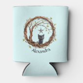 星を眺めるかわいい黒い子猫 缶クーラー (正面)