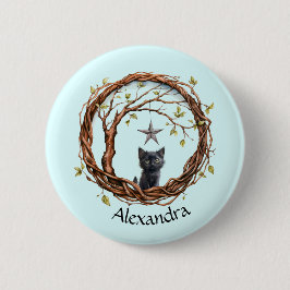 星を眺めるかわいい黒い子猫 缶バッジ