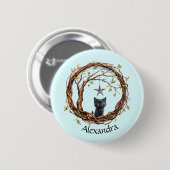 星を眺めるかわいい黒い子猫 缶バッジ (正面&裏面)