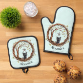 星を眺めるかわいい黒い子猫 鍋つかみ&鍋敷きセット (トップダウン)