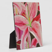 星を眺めるピンクのユリの水彩画アート 花 フォトプラーク (側面)