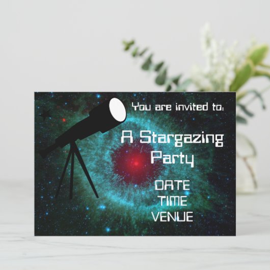星を眺める天文学の望遠鏡のパーティー 招待状 (スタンド正面)