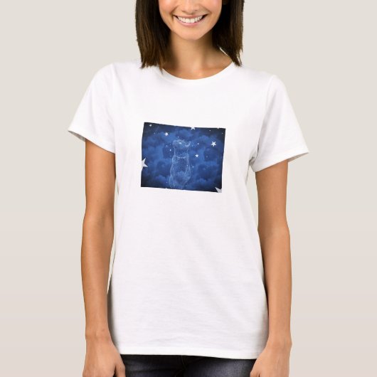 星を眺める猫、女性のワイシャツ Tシャツ (正面)