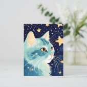 星を背景にした猫のクローズアップ ポストカード (スタンド正面)