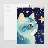 星を背景にした猫のクローズアップ ポストカード (正面/裏面)