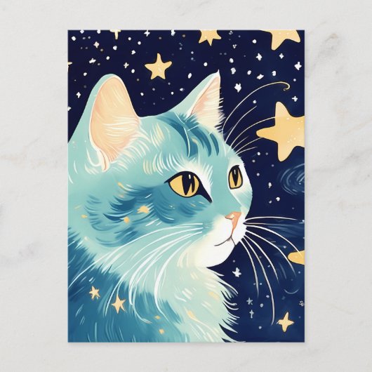 星を背景にした猫のクローズアップ ポストカード (正面)