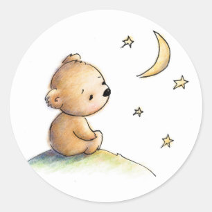 星を見ているかわいいテディー・ベアのスケッチ ラウンドシール