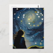 星を見る女性 ポストカード (正面/裏面)