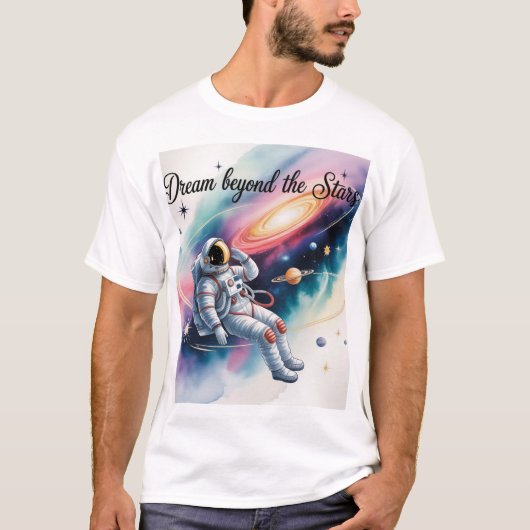 星を超えた夢 – 宇宙飛行士 スペース アート Tシャツ (正面)