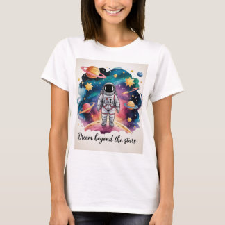 星を超えた夢 – 立っている宇宙飛行士Tシャツ Tシャツ
