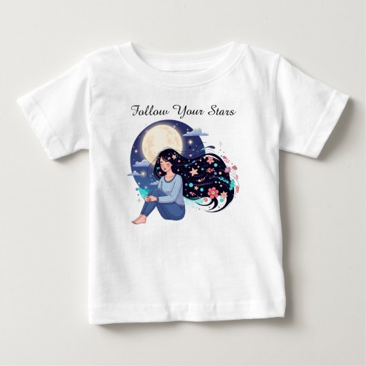 星を追って 天体の女性 アートプリント | 月 ベビーTシャツ (正面)